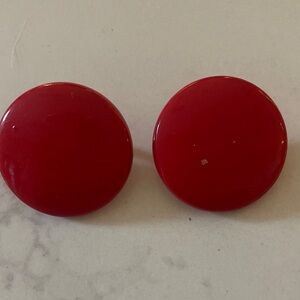 Vintage Mid Century Modern Red Circular Clip Metal Earrings